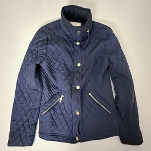 MICHAEL Michael Kors Navy Quilted Jacket Coat Gold Snap Front Zip Pockets M